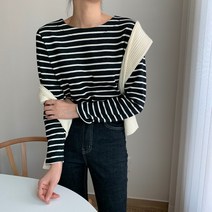 여성 베이직 스프라이트 면티셔츠 데일리룩 스트라이프