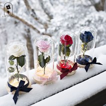 미녀와야수 장미꽃잎버전 유리돔램프 무드등 (4color), 블루