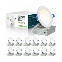 IKENKO 10 2cm(4인치) 5CCT 초박형 LED 매립형 천장 조명 정션 박스 포함 2700K-5000K 가능 9W Eqv 80W 800LM 고휘도 조도 조절 가능한, 4 Inch-12 Pack