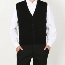 파파브로 남성 캐주얼 정장 울 버튼 브이넥 베스트 오픈 니트 조끼 JP-VEW-OV-블랙