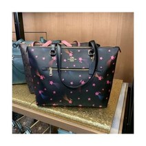 코치 COACH 갤러리 플레이드 캔버스 토트백골드블랙 가방 레더