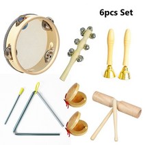 유아 음악 장난감 세트 캐스터넷 샌드 해머 탬버린 삼각형 더블 링거 Orff 타악기 몬테소리 완구, 02 6-pieces set