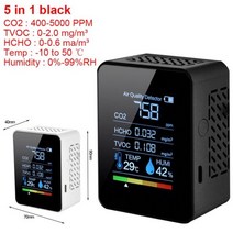 이산화탄소 TVOC HCHO 검출기 대기 질 모니터 3/5/6 인 1 CO2 미터 디지털 온도 습도 측정기 모니터, CHINA, 5in1black