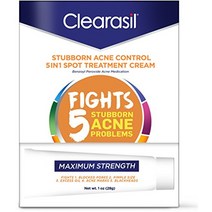 여드름 치료 크림 - Clearasil Stubborn Acne Control 5-in-1 스팟 치료 크림 벤조일 퍼옥사이드 여드름 치료제 포함 여드름 치료 1온스2팩, 6팩