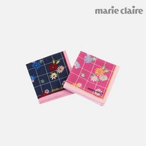 마리끌레르 체크플라워 나염 손수건 44x44