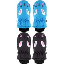 SATINIOR 어린이 스키 장갑 유아용 방풍 스노우 벙어리 장갑 2쌍 만 3-5세 남아 여아용 (블랙 블루)