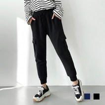 면 캐쥬얼 허리밴딩 루즈핏 긴바지 일자 배기 세미