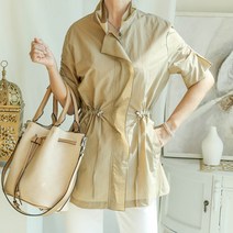 여름 베이지 소라 단추여밈 블라우스 반팔 자켓