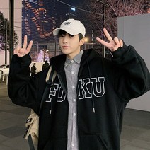 이유까까 남성용 FUKU 오버핏 기모 후드집업