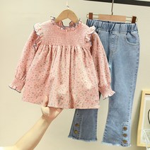 아짱 키즈여아 플라워셔링데님팬츠세트(봄가을신상)
