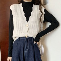 여자 데일리 러블리 브이넥 셔링 레이어드 니트 조끼