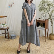 체크패턴 브이넥 린넨 원피스