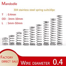 태엽스프링 토션 인장 스프링 10pcs sus304 스테인레스 스틸 압축 와이어 직경 0 4mm 리턴 소형 나선형 리조트 5mm 10mm 20mm 30, 0.4mm, 10개