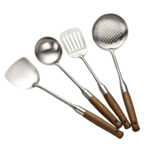 스텐 조리도구 우드 손잡이 키친툴 4종 세트 스테인레스 국자세트 뒤지개 이유식 조리 주걱, 스텐 4P