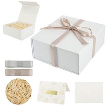 HUIHUANG 뚜껑이 있는 흰색 선물 상자 선물용 작은 자석 선물 상자 휴일 생일 결혼 선물 포장용 신부 들러리 프로포즈 박스 리본 카드 분쇄 종이 필러 포함 19.8, White_7.8 x 7 x 3.1