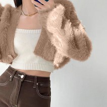 주디앤 여성 보들보들 퍼 크롭 가디건