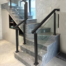 스텐 유리 난간대 포스트 강화유리난간기둥 계단 난간, 높이 1050mm-매트택 검정색(팔걸이 포함)