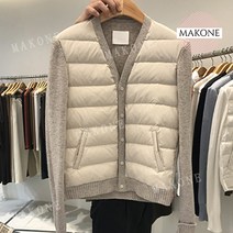 니트 라운드 배색 오리털 덕다운 패딩 캐시미어 니트 가디건 패딩 점퍼