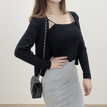 VANANA2 데일리 여성 무지 끈나시 숏가디건 세트