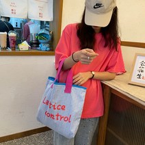 비비드 체크 에코백 숄더백 옐로우 블루 그린 데일리 장바구니 캔버스백 체크