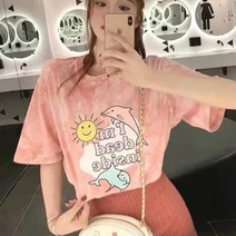 우정룩 커플룩 물감 나염 반팔티셔츠 박스티 라운드넥