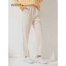 Wixra Womens Harem 두꺼운 바지 캐주얼 신축성 허리 블랙 기본 포켓 Office Lady Trousers 2021 가을 겨울 New Hot131391, Beige_M