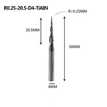 스탠다드툴 텅스텐 솔리드 카바이드 엔드 밀 4mm 6mm 8mm 볼 노즈 테이퍼 엔드 밀 라우터 비트 CNC 테이퍼 목재 금속 밀링 공업용 다목적 얇은 긴 짧은, R0.25-20.5-D4-TiAlN