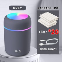 초음파 가습기 미스트 메이커 300ml 초음파 아로마 에센셜 오일 디퓨저 미니 usb, 회색 20 필터, 씨엔