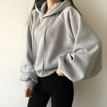 리리의감각 루즈핏 크롭 기모 벌룬소매 맨투맨 후드티셔츠