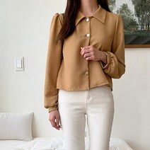 여자 비비 보석 뾰족카라넥 어깨퍼프 블라우스