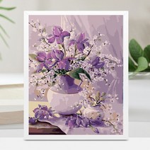 diy 디지털 유화 채색 유채화 풍경 꽃 캐릭터 장식 유채 낙서, E5095퍼플플라워, 40*50cm 붕대+콤비틀