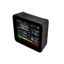 공기질 측정기 실내 공기 오염 측정 대기질 모니터 이산화탄소 감지기 시간 날짜 온도 습도 감지 앱 제어, 블랙