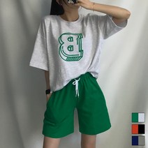 여름 여성 루즈핏 반팔 반바지 트레이닝 세트