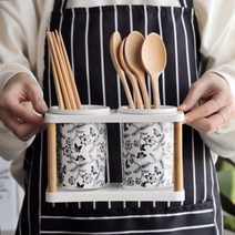 수저정리함 2분류 물빠짐 싱크대수납 주방정리 수저꽂이 T-200, 우드2구 수저통_(그라찌아)