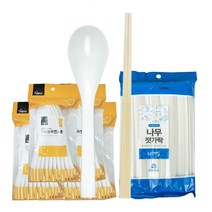 생활미소 식사도구 라면용 50입 세트 (플라스틱라면스푼 50입+나무젓가락 50입), 1세트