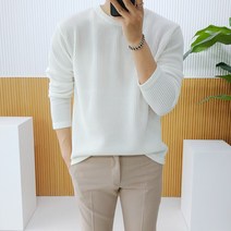 로니제이 남자 데일리 면 스판 골지 라운드 니트 티셔츠