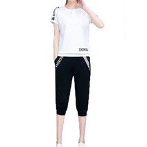 [코디코치] 여성 라운드 반팔 티셔츠 7부 팬츠 상하의 트레이닝 세트