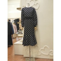 샤틴 도트 패턴 허리밴딩 머메이드 롱 원피스