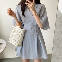 [랜덤플레이] 하객룩 브이넥 주름 A라인 반팔 원피스