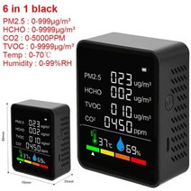 미세먼지측정기 이산화탄소 TVOC HCHO 검출기 대기 질 모니터 3/5/6 인 1 CO2 미터 디지털 온도 습도 측정기 모니터, 스페인, 6in 1 black