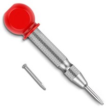 금속용 자동 센터 펀치 스프링식 자동 강철 센터 구멍 손바닥 쿠션 빨간색 캡이 있는 5인치 자동 센터 펀치 조정 가능한 교체 팁 포함