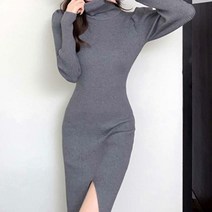 블링앤수 하이넥 퍼프소매 앞트임 골지 원피스 AZZ291