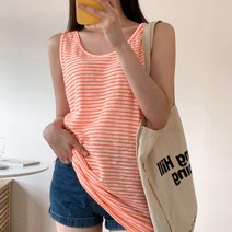 애드윈 단가라롱 나시 스트라이프 옆트임 힙 덮는 기장 형광 핑크 노랑 오렌지 바캉스