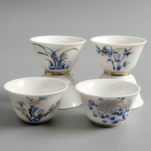 청화골드 사군자 찻잔 다기잔 다도잔 50ml 4종선택 712764EA, 난초