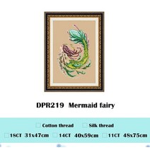 실 십자수 세트 명화 액자 그림 인어 요정 크로스 스티치 키트 비즈 패턴 디자인 자수, 하얀, 면사, 11ct 아마 캔버스