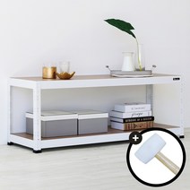 슈랙엣홈 무볼트 조립식앵글선반 2단 블랙 화이트 스탠드선반 [ 조립용 고무망치 증정 ], 선반 2단600 화이트/800x300 (WxD)