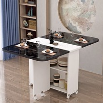 북유럽풍 확장형 접이식 식탁테이블 식탁 4인용 6인용 다용도 테이블 라이트, 모조검은 대리석흰색 캐비닛/사각형 1.4m(식탁)