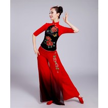 고전무용의상 북을 치다 공연복 여성 허리 불룩하다 유니폼 에스닉 앙가복 클래식 플라자 댄스복장 미드 노년 2149099483, XXXL 레드