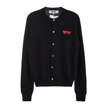 [라벨루쏘] [꼼데가르송] 더블 하트 로고 패치 울 여성 가디건 P1N057 BLACK /5
