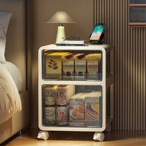 침대 협탁 플라스틱 서랍 스낵 보관 침실 보관 캐비닛, 브라운 라지 높이 2층 높이 52CM